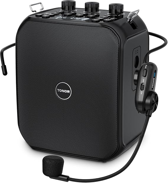 TONOR 6000mAh Rechargeable Voice Amplifier 50W, Bluetooth Personal PA System with Wireless Headset Mic & Waistband, Portable Megaphone Speaker 25 m/82ft for Classroom, Teaching, Tour Guide K13