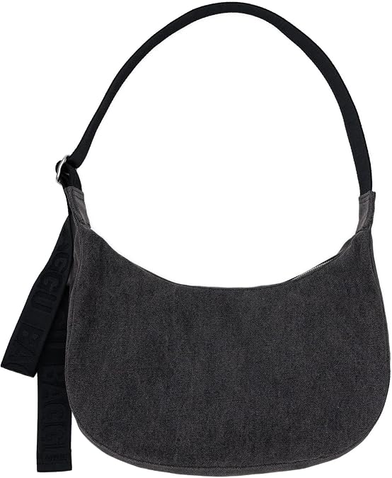 BAGGU Medium Denim Crescent Bag - Washed Black Denim