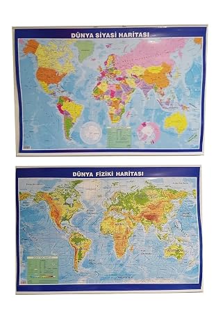 Lrs Store World Map Political and Physics Double Sided Slat 70x100 cm Educational Map, Multicolor