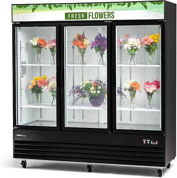 PEAKCOLD Floral Display Cooler, 57.5CuFt Flower Refrigerator, 3 Glass Doors