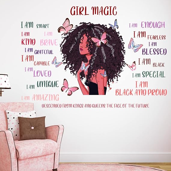 Marspark Black Girl Butterfly Wall Decals Girl Magic Sticker for Girls Room