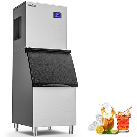Coolski Commercial Ice Maker Machine 300-350LBS/24H, 22'' Air Cooled Commercial Ice Machine with Ice Bin, Modular Ice Machine for Restaurants Clear Ice Cubes/Stainless Steel Construction/ETL Approved