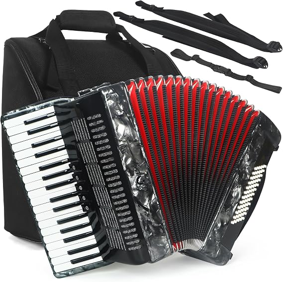 Horse Accordion, 34 Key 60 Bass Keyboard Accordions for Adults, Luxury Thicked Backpack,Straps, 34 Keys Educational Acordeon Acordeones Para Adultos Instrument for Beginner,Student,Professional,Grey