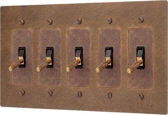 Residence Supply Brass Toggle Light Switch - 120 VAC - Retro Light Switch Cover Plate - Polished Antique Brass Wall Plate with Solid Lever - Decorative Light Switch for Historical Homes - UL Listed