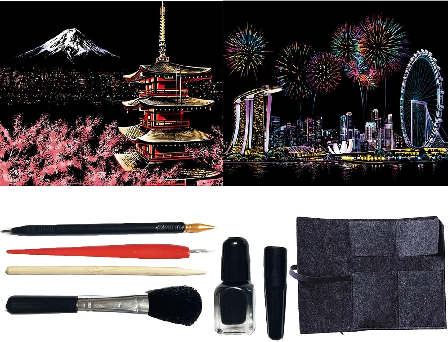 Paint by Scratch Adult, Hue Scratch Art, Hueboard Scratch Art, Colorful City Scratch Art, Scratch Art Adult, DIY Art Craft Scratchboard Painting Kit