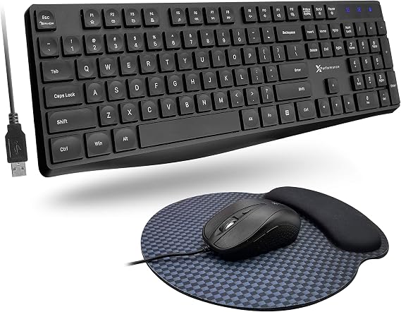 X9 Wired Keyboard and Mouse Combo | USB Mouse and Keyboard (Mouse Pad Included) Ergonomic Full Size Corded Computer Keyboard and Mouse for PC Windows Desktop Laptop