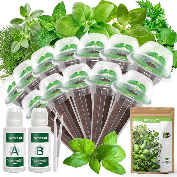 12 Pods Herbs Green Seed Pod Kit for AeroGarden, Ahopegarden Hydroponics Growing System, 1000+ Seeds of Basil, Parsley, Thyme, Mint, Cilantro, Dill, Oregano