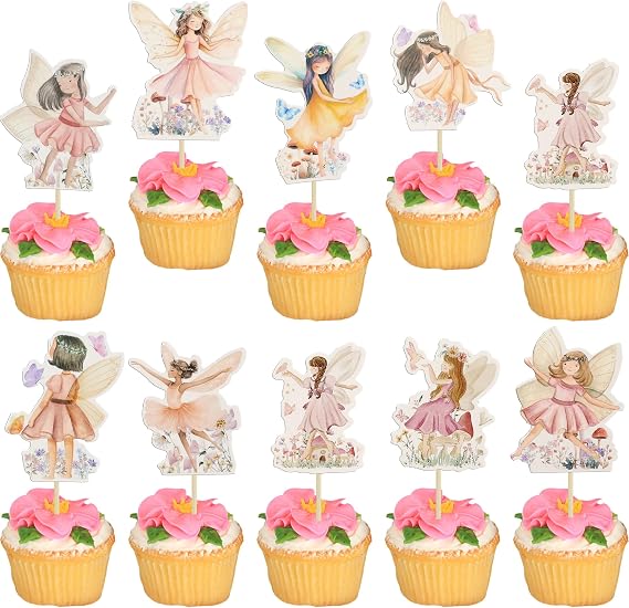 Ephlyn 36Pcs Fairy Cupcake Toppers Wing Angel Flower Fairy Birthday Cupcake Picks Ballet Dancer Cake Decorations for Baby Shower Birthday Wedding Fairy Party Decorations Supplies