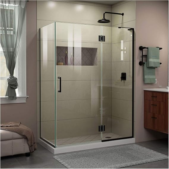 DreamLine Unidoor-X 47 3/8 in. W x 30 in. D x 72 in. H Frameless Hinged Shower Enclosure in Satin Black, E32330R-09