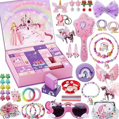 Girls Advent Calendar 2023 -Unicorn Gift for Girl 24 Days Surprise Gift Box Funny Christmas Countdown Calendar for Teen Girl Kid Xmas Gift Basket with Hair Accessories Jewelry Sunglasses Purse