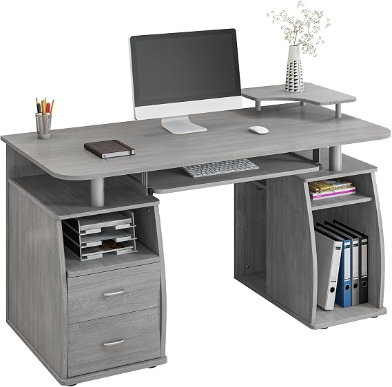 Techni Mobili 47" Computer Desk w/Drawers, Storage & Printer Shelf, Grey