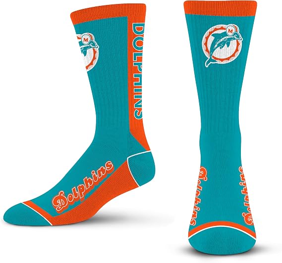 For Bare Feet NFL Classic MIAMI DOLPHINS MVP Crew Sock Team Color Large