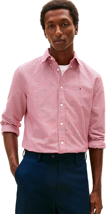 Tommy Hilfiger Men's Long Sleeve Oxford Shirts in Regular Fit, Men's Button Down Shirts, Also Available in Big and Tall