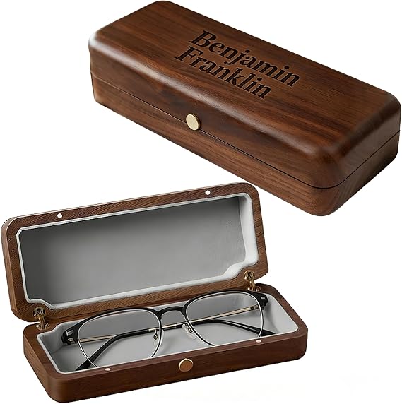 Personalized Walnut Glasses Case Gift Set Customed Wooden Box with Brass Hinges Magnetic Closure Wood Storage
