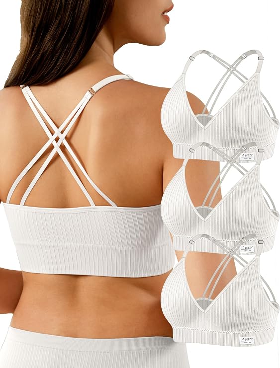 Sports Bras for Women - Ribbed Wireless Soft Workout Tops Padded Bralettes Racerback Comfort Cami Crop S-XXL
