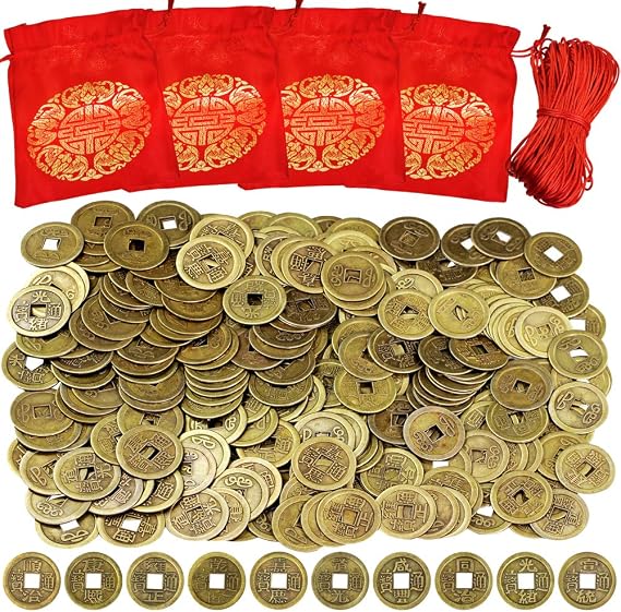 260 Pcs Chinese Lucky Coins Feng Shui Decorations for Good Fortune and Luck With Bag - Asian Lunar New Year 2025 Year of The Snake Health Wealth Bracelet Charms