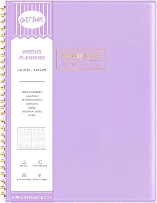 GETINK Appointment Book 2025-2026 Weekly Daily Hourly Planner 8.5x11 Spiral Bound, Jul. 2025 - Jun. 2026, Laredule Appointment Planner 2025 with 15-Minute Increments, Flexible Cover, Purple