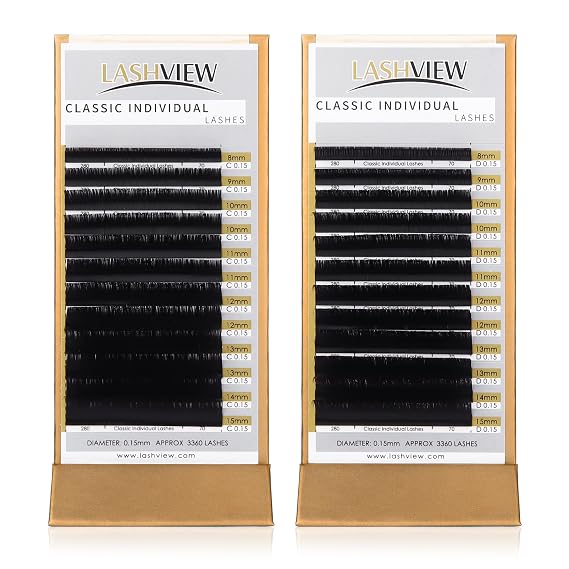 LASHVIEW Eyelash Extensions, Classic Eyelash Extension, Premium Single &Classic Lashes,0.15 Thickness C&D Curl 8-15mm Mixed Tray,Natural Semi Permanent Eyelashes,Soft Application-Friendly