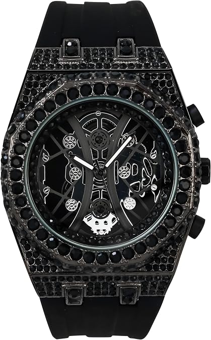 Men's 43mm Iced Out Octagonal Case Silicone Band Watch