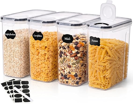 GoMaihe Vorratsdosen mit Deckel luftdicht verschließbar 4 x 4L für Müsli