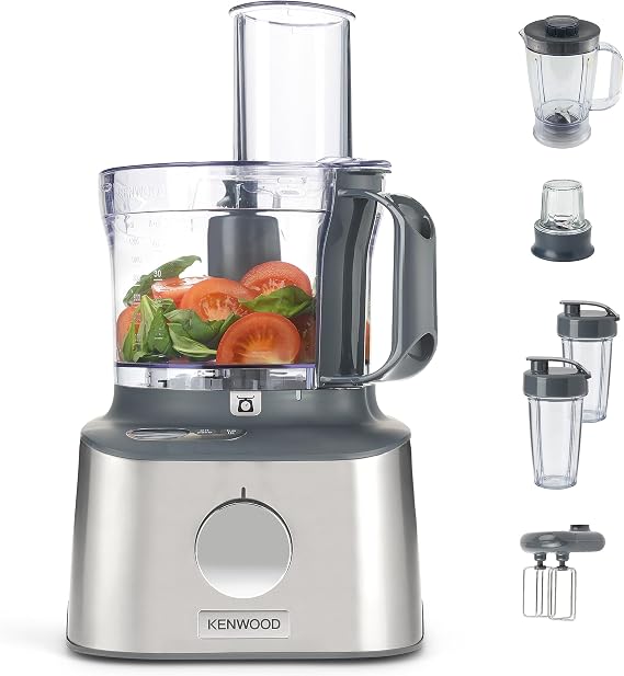 Kenwood Multi Pro Compact Kitchen Robot FDM316SS - 800 Watt Durable Motor, 2.1 Lt Kitchen Robot and 3 Steel Discs, 1.2 Lt Glass Smoothie Blender, Integrated Digital Weighing, Glass Chopper, Citrus Juicer