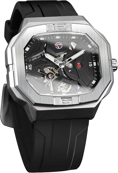 FORSINING New Skeleton Design Fashionable Men's Square Dial Automatic Watches Classic Casual Sports Waterproof Mechanical Watch for Men