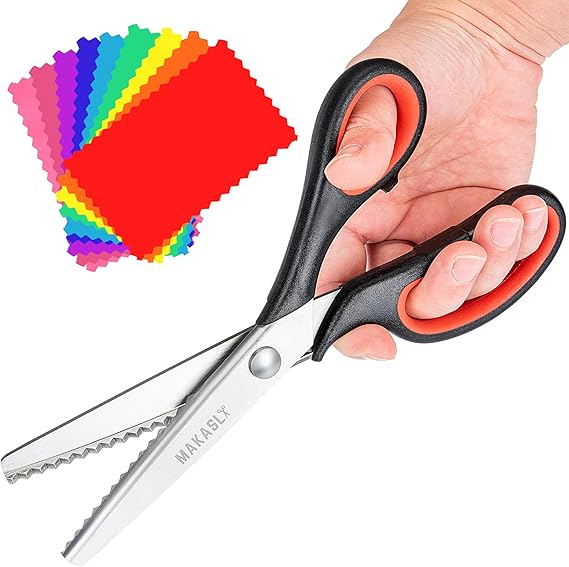 Pinking Shears - Fabric Craft Scissors with Decorative Edge, Zig Zag Blade, Professional Sewing Shear for Fabric/Leather/Paper (Red)