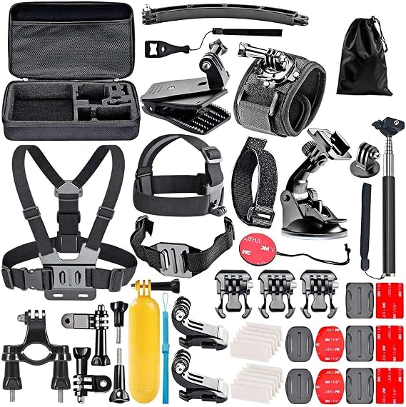 Navitech 50-in-1 Action Camera Accessories Combo KIt with EVA Case Compatible with HTKJ Original Mini Ultra 4K HD1080P WiFi DV Action Sports Camera Waterproof Camcorder
