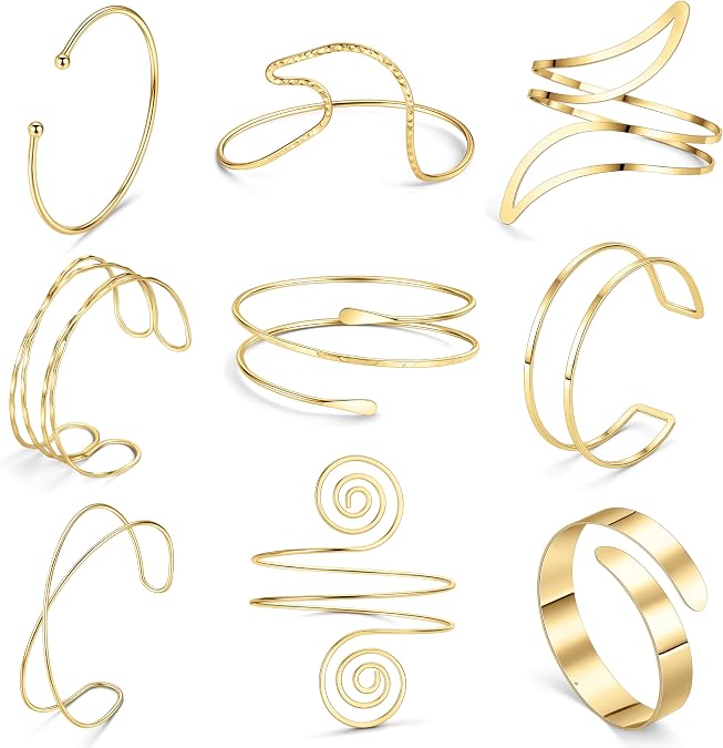 SAMOCO 9Pcs Gold Arm Cuff Jewelry for Women Upper Arm Cuff Bracelets Bangle Armlet Adjustable Armband Cuff Bracelet Set Jewelry