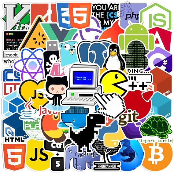 Programming Stickers 50PCS for Water Bottles Laptop Scrapbook Car Luggage Helmet Guitar Refrigerator Dairy Skateboard Bike Computer,Programmer Logo Waterproof Decals for Teens and Adults