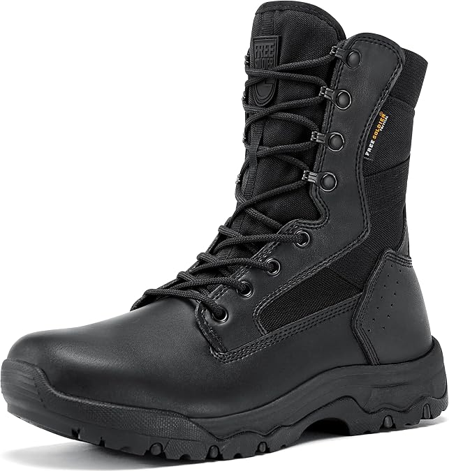 FREE SOLDIER Men's LT Military Tactical 8" Daily Work Boots | Durable Leather, Arch Support, All-Day Comfort, Anti-Slip Outsole, For Hiking, Hunting, Outdoor Work