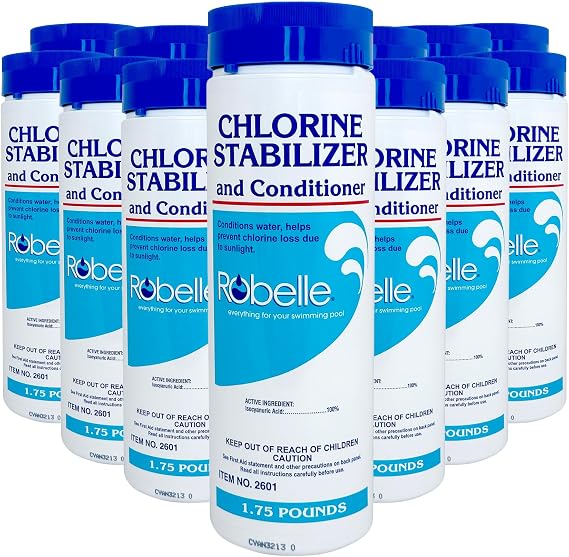 Robelle 1.75-Pounds 12-Pack Premium Chlorine Stabilizer and Conditioner, Concentrated Cyanuric Acid for Pools, Pool Stabilizer, Helps Chlorine Last Longer, Made in USA
