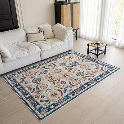 KEKUOU Area Rug 5x7 Washable Rug,Boho Tribal Area Rug,Non Slip Water Repellent Floor Carpet for Living Room Bathroom Bedroom5 7,Navy Blue