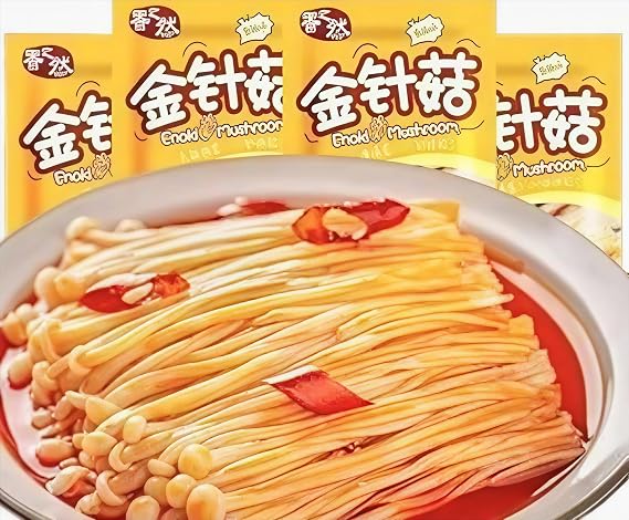 Fresh Delicious Enoki Mushrooms (10/20/30/60bags) Convenient Instant Side Dishes,Spicy and Fragrant Foods,Natural and Healthy Vegetable Snacks, Leisure Food,Delicious Chinese Snack Gifts (5 packs)