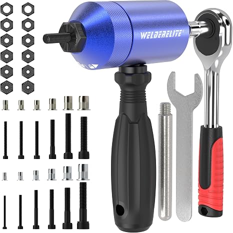 Rivet Nut Drill Adapter Kit - Dual Drive Modes: Drill/Ratchet, with 270pcs Nuts & 36pcs Mandrels (Blue)