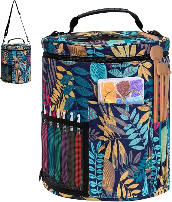 Crochet Bag Organizer, Yarn Storage Organizer, Travel Knitting Bag Easily Organizes Your Yarn, Large Crochet Tote Bag Yarn Holder Case with 3 Pockets and Straps for Crochet Accessories and Supplies