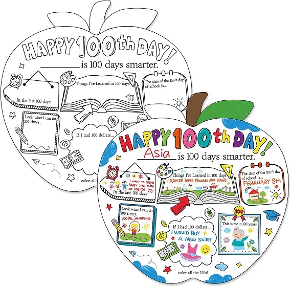 Hedeey Happy 100th Day of School Coloring Posters (40Pcs 11x11Inch) - Educational Prints, Unframed, Glossy Paper, Classroom Activities, Party Decorations