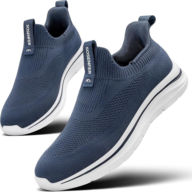 Sosenfer Slip on Trainers Men's Breathable Shoes Without Laces Trainers Comfortable Casual Sports Shoes Lightweight Gym Walking Shoes for Men