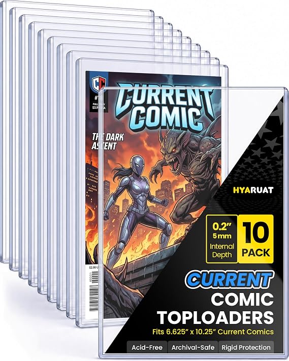 10 Pack Current Comic Book Top Loaders, 195 PT 15 Mil Rigid PVC