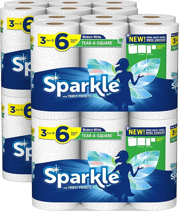 Sparkle Tear-A-Square Paper Towels, 24 Double Rolls = 48 Regular Rolls