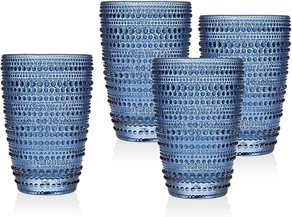 Godinger Highball Glasses, Tall Beverage Glass Cups - Lumina Blue, Set of 4