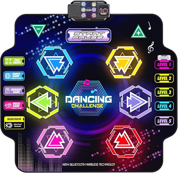Electronic Dance Mat Kids, Dance Mat for Girls and Boys, Non-Slip Portable Dance Pad, 5 Music Game Modes, Bluetooth Dance Mat Birthday Gift for Kids Ages 4-12