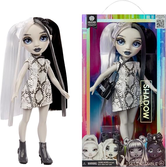 Rainbow High Shadow High Heather - Grayscale 11 Fashion Doll. Black and White Hair & Outfit & Handbag
