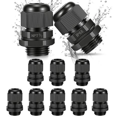 10PCS 1/2 inch NPT Cable Gland Waterproof IP68, Fits 6-12mm Cable