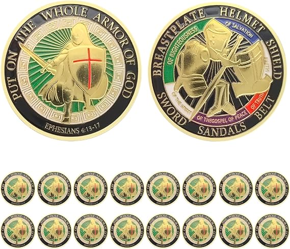 Armor of God Coin of Challenge Coin Put On Full Armor of God Prayer Commemorative Collector Coins for Christian Church School 18