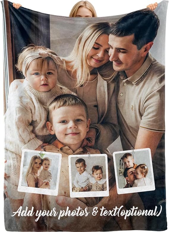 Bemaystar Personalised Blanket with Photo - Gifts for Women Men, Personalised Photo Gifts, Custom Blanket, Photo Collage Blanket, Gifts for Wedding, Birthday, Fathers Day