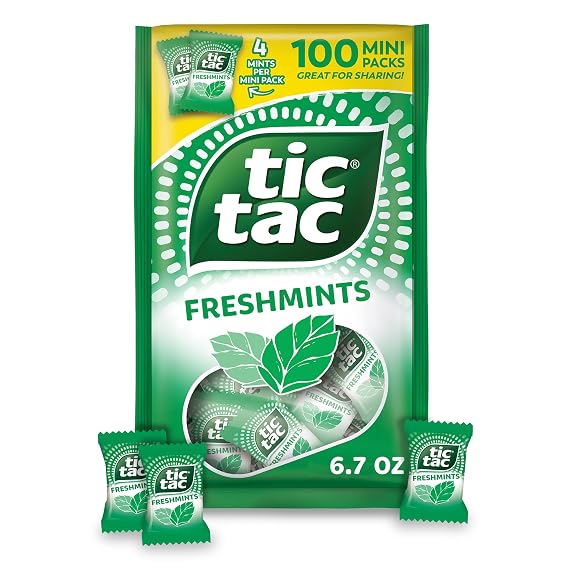 Tic Tac Freshmints Bulk Bag, 100 Mini Packs of 4 Breath Mints, 6.7 oz
