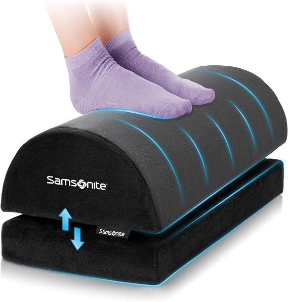 Samsonite Foot Rest Under Desk with Adjustable Height Memory Foam, Foot Stool for Under Desk at Work, Office Desk Accessories for Long Sessions and Relaxing Comfort, Work from Home Footstool