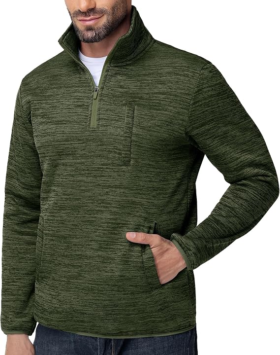 ZITY Men's Quarter Zip Pullover Mock Neck Fleece Lined Thermal Sweatshirt with Pocket Polo Sweaters