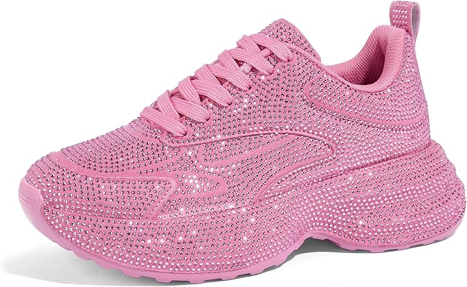 LUCKY STEP Women Rhinestone Chunky Sneakers Sparkly Fashion Shoes